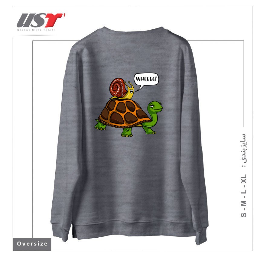 طرح SNAIL RIDING TURTLE سوییشرت اورسایزرنگ طوسی ملانژ