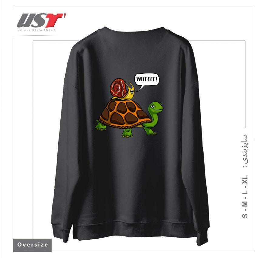 طرح SNAIL RIDING TURTLE سوییشرت اورسایزرنگ دودی