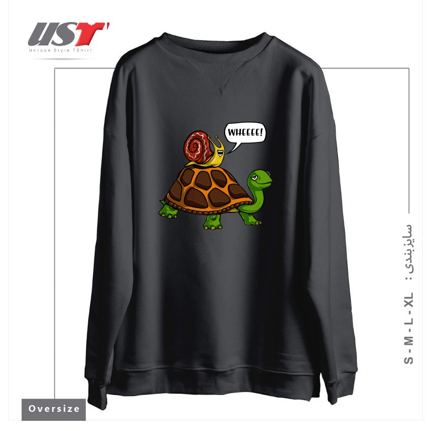 طرح SNAIL RIDING TURTLE سوییشرت اورسایزرنگ دودی