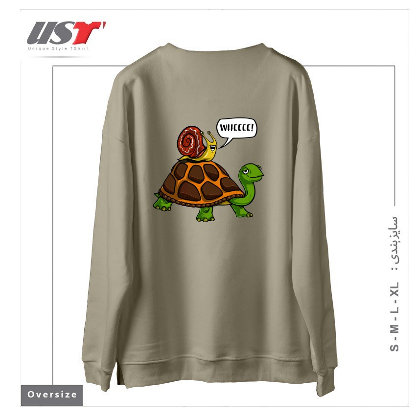 طرح SNAIL RIDING TURTLE سوییشرت اورسایزرنگ نخودی
