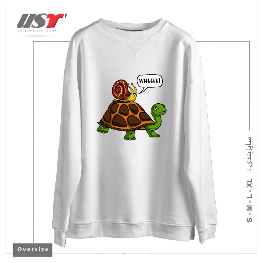 طرح SNAIL RIDING TURTLE سوییشرت اورسایزرنگ سفید