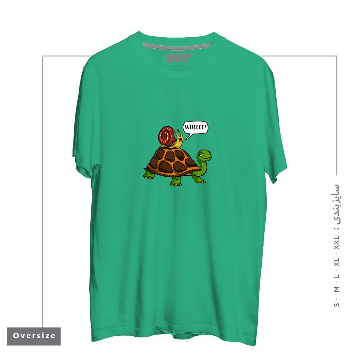 طرح SNAIL RIDING TURTLE تیشرت اورسایزرنگ سبز