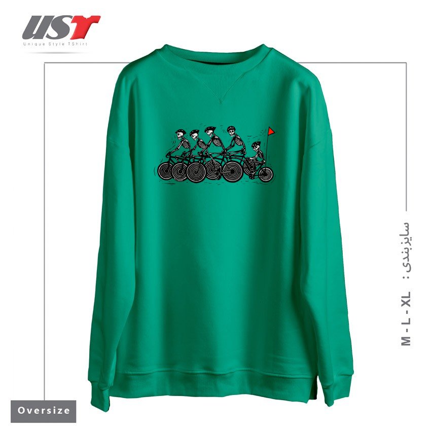 طرح SKELETON BIKE TEAM سوییشرت اورسایزرنگ سبز سدری