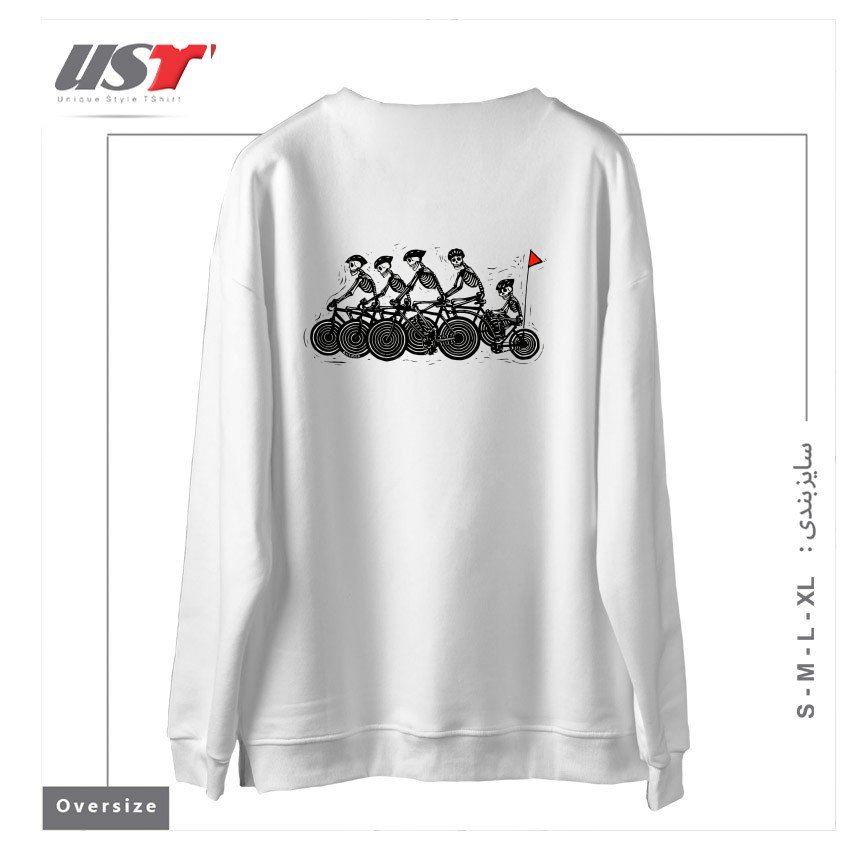 طرح SKELETON BIKE TEAM سوییشرت اورسایزرنگ سفید