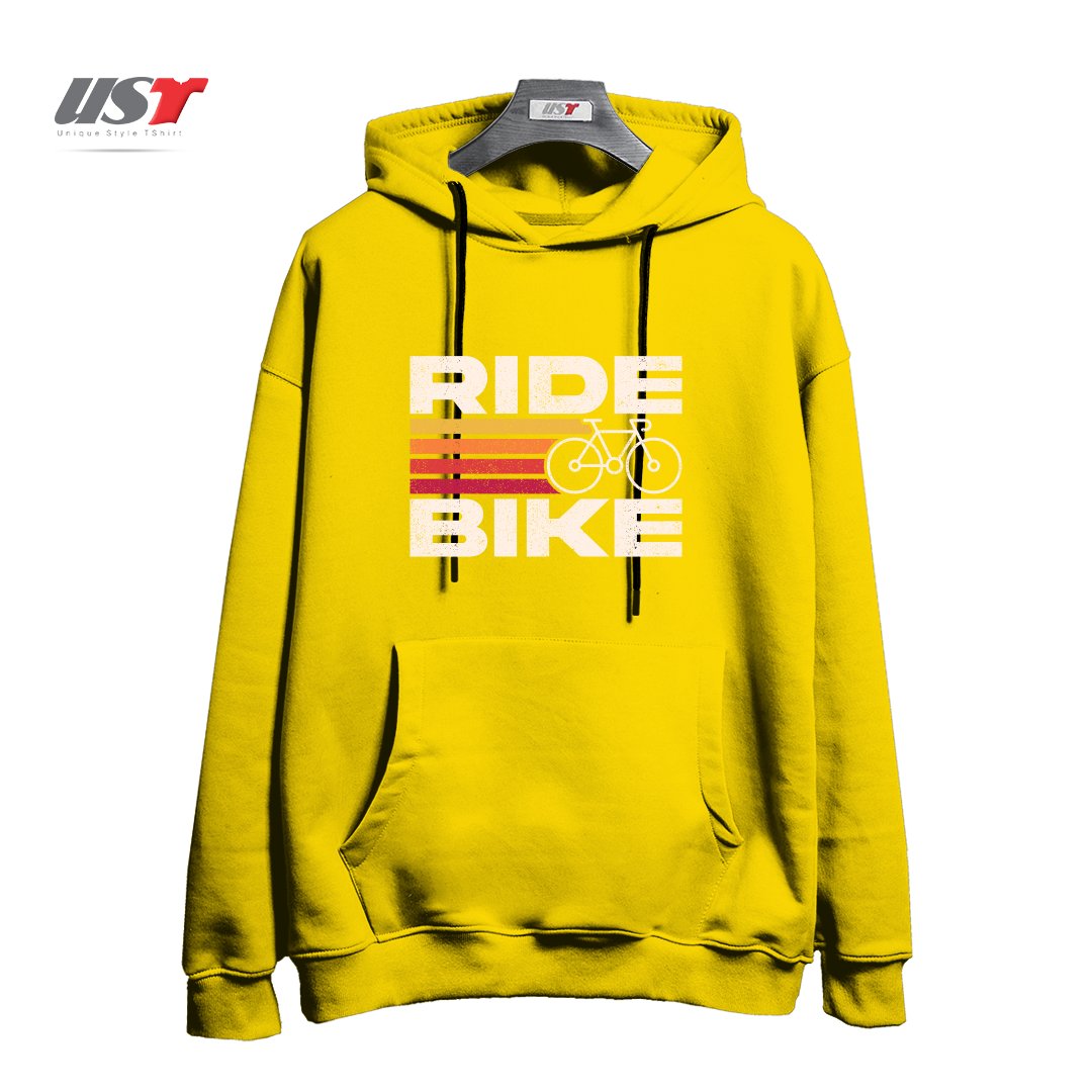 طرح RIDE BIKE هودی اورسایزرنگ زرد