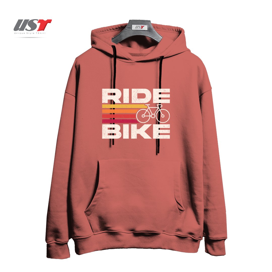 طرح RIDE BIKE هودی اورسایزرنگ آجری