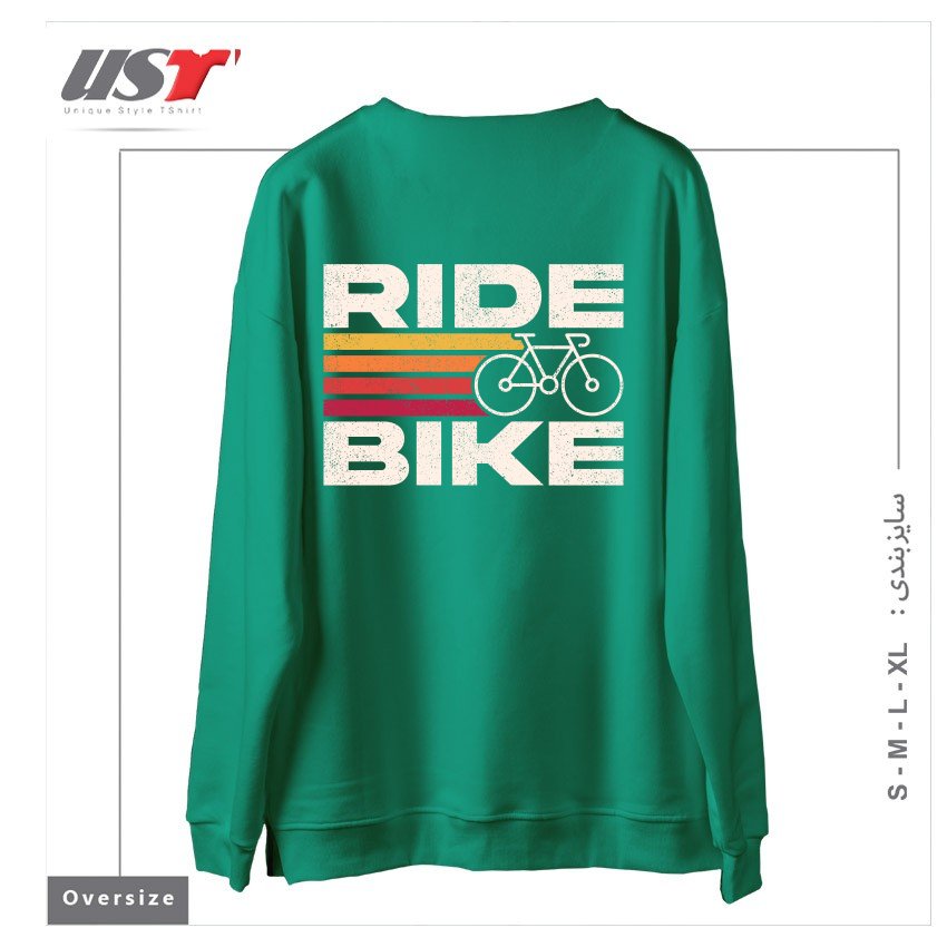طرح RIDE BIKE سوییشرت اورسایزرنگ سبز سدری