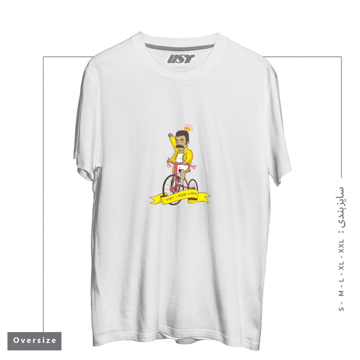 طرح QUEEN BIKE تیشرت اورسایزرنگ سفید