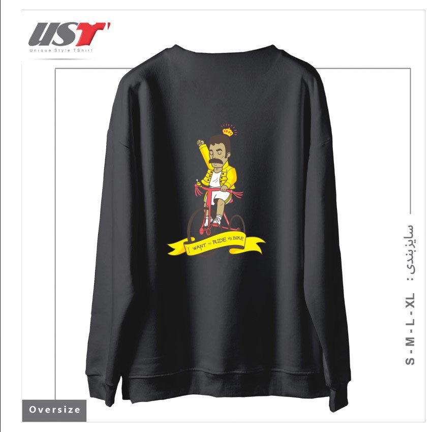 طرح QUEEN BIKE سوییشرت اورسایزرنگ دودی