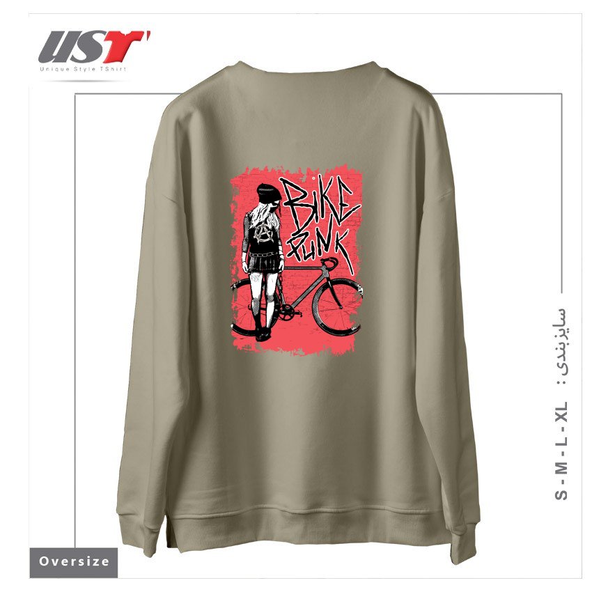 طرح BIKE PUNK GIRL سوییشرت اورسایزرنگ نخودی