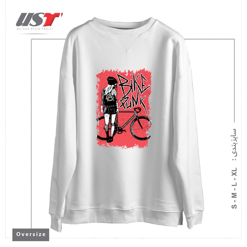 طرح BIKE PUNK GIRL سوییشرت اورسایزرنگ سفید