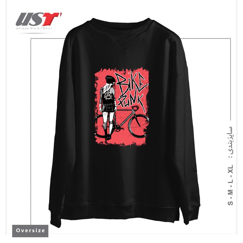 طرح BIKE PUNK GIRL سوییشرت اورسایزرنگ مشکی