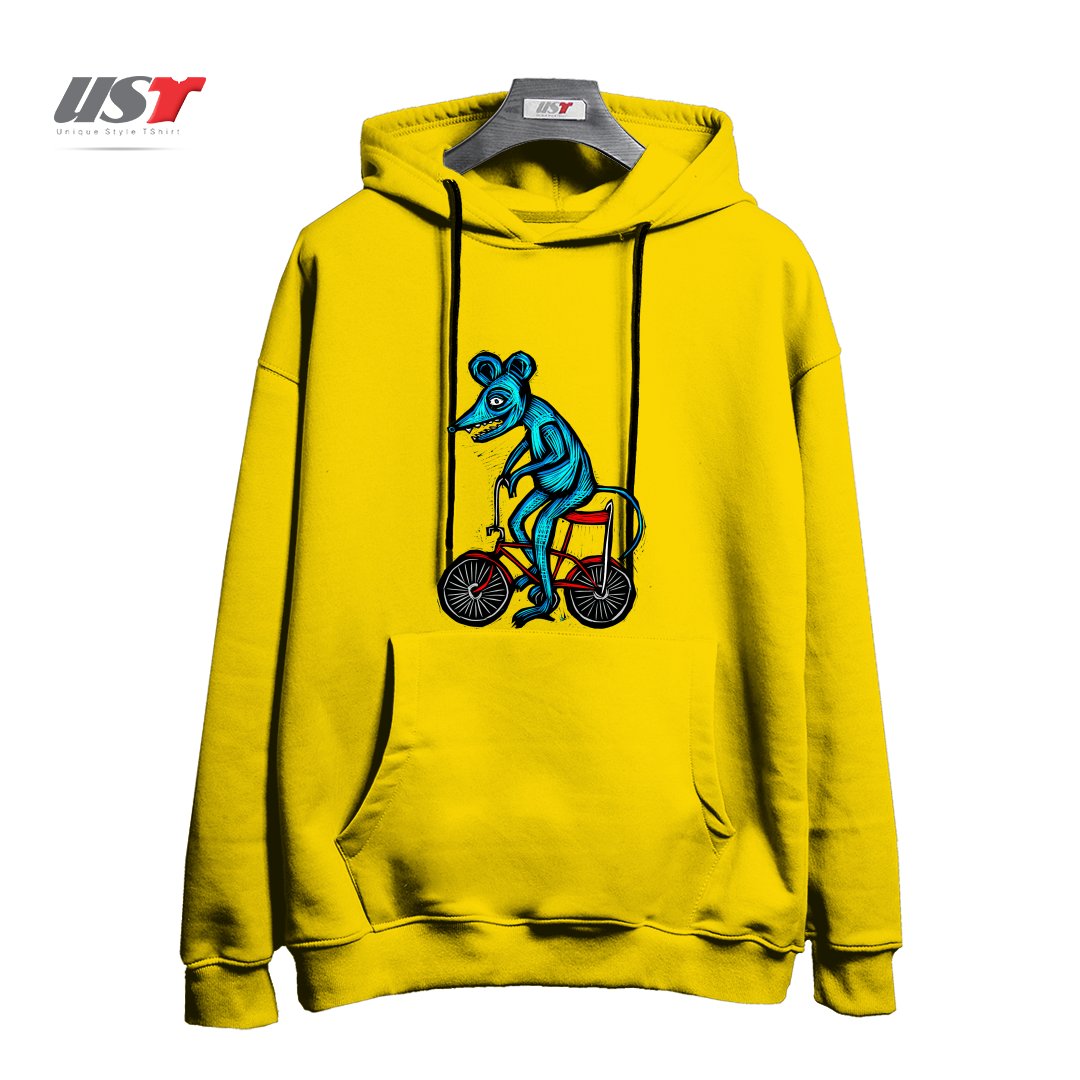 طرح BIKE RAT هودی اورسایزرنگ زرد