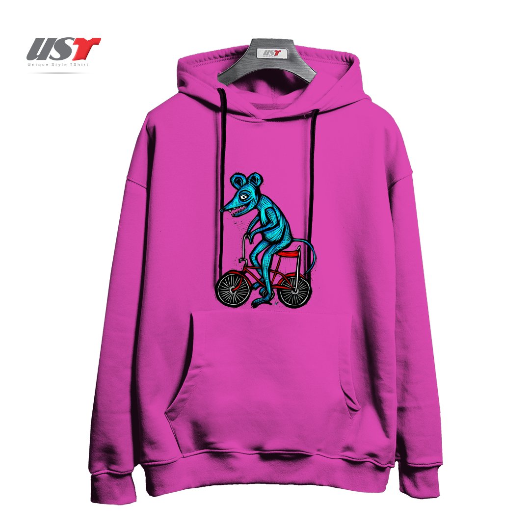 طرح BIKE RAT هودی اورسایزرنگ صورتی