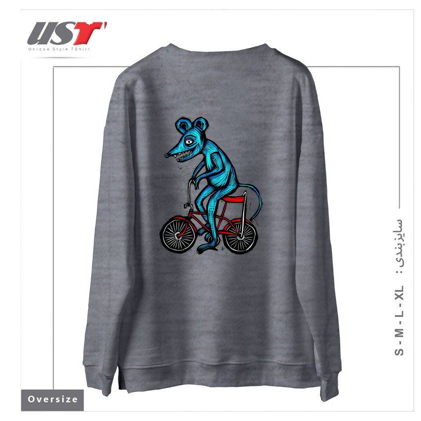 طرح BIKE RAT سوییشرت اورسایزرنگ طوسی ملانژ