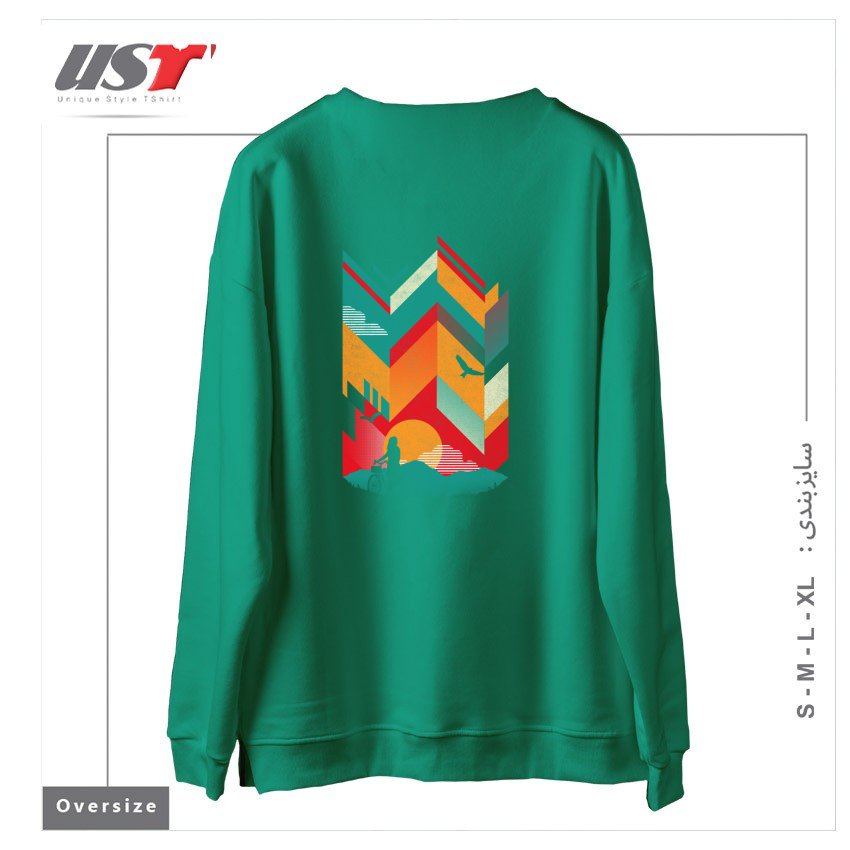 طرح BIKE RIDE سوییشرت اورسایزرنگ سبز سدری