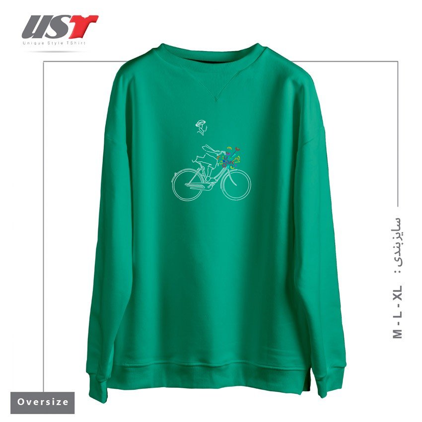 طرح BIKE WITH FLOWERS سوییشرت اورسایزرنگ سبز سدری