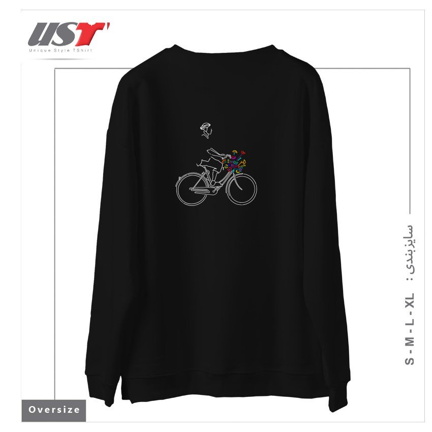 طرح BIKE WITH FLOWERS سوییشرت اورسایزرنگ مشکی