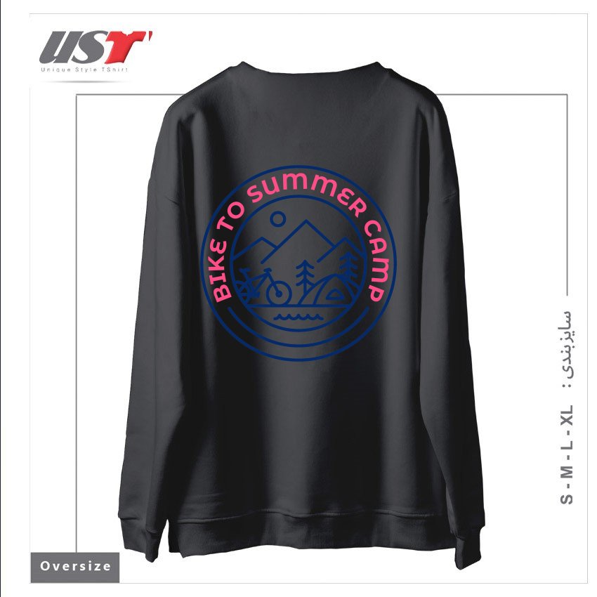 طرح BIKE TO SUMMER CAMP سوییشرت اورسایزرنگ دودی
