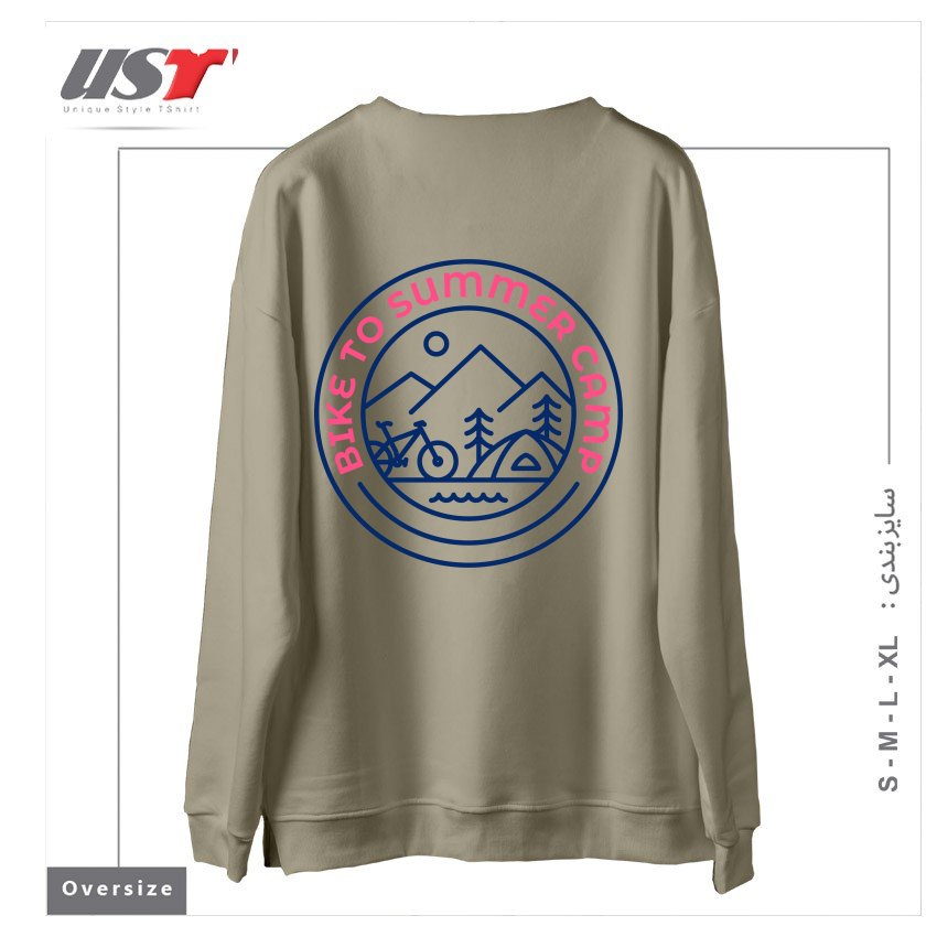 طرح BIKE TO SUMMER CAMP سوییشرت اورسایزرنگ نخودی
