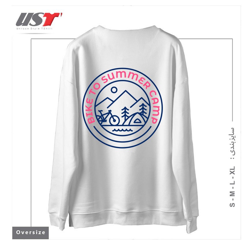 طرح BIKE TO SUMMER CAMP سوییشرت اورسایزرنگ سفید