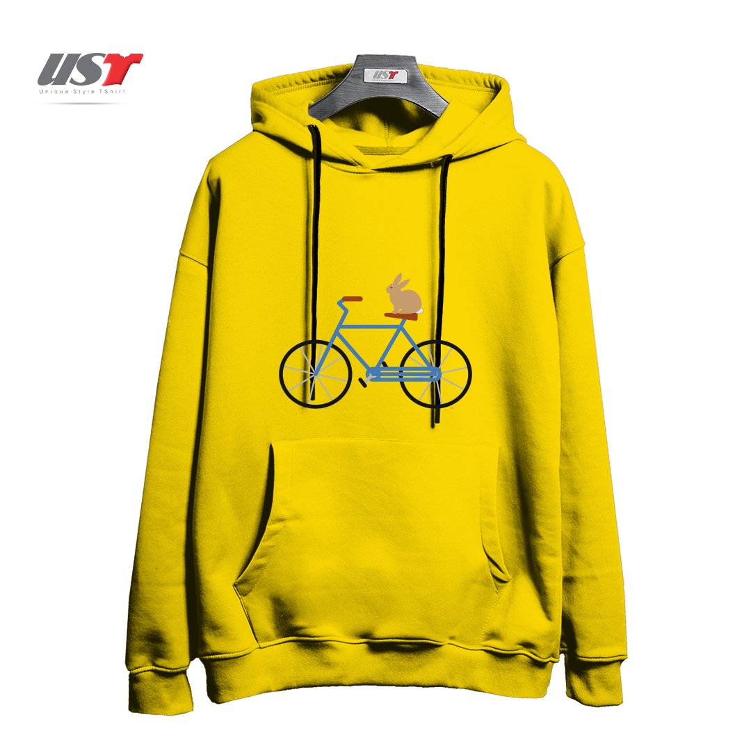 طرح BUNNY RIDING BIKE هودی اورسایزرنگ زرد
