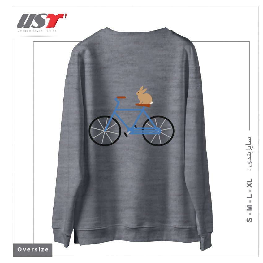 طرح BUNNY RIDING BIKE سوییشرت اورسایزرنگ طوسی ملانژ