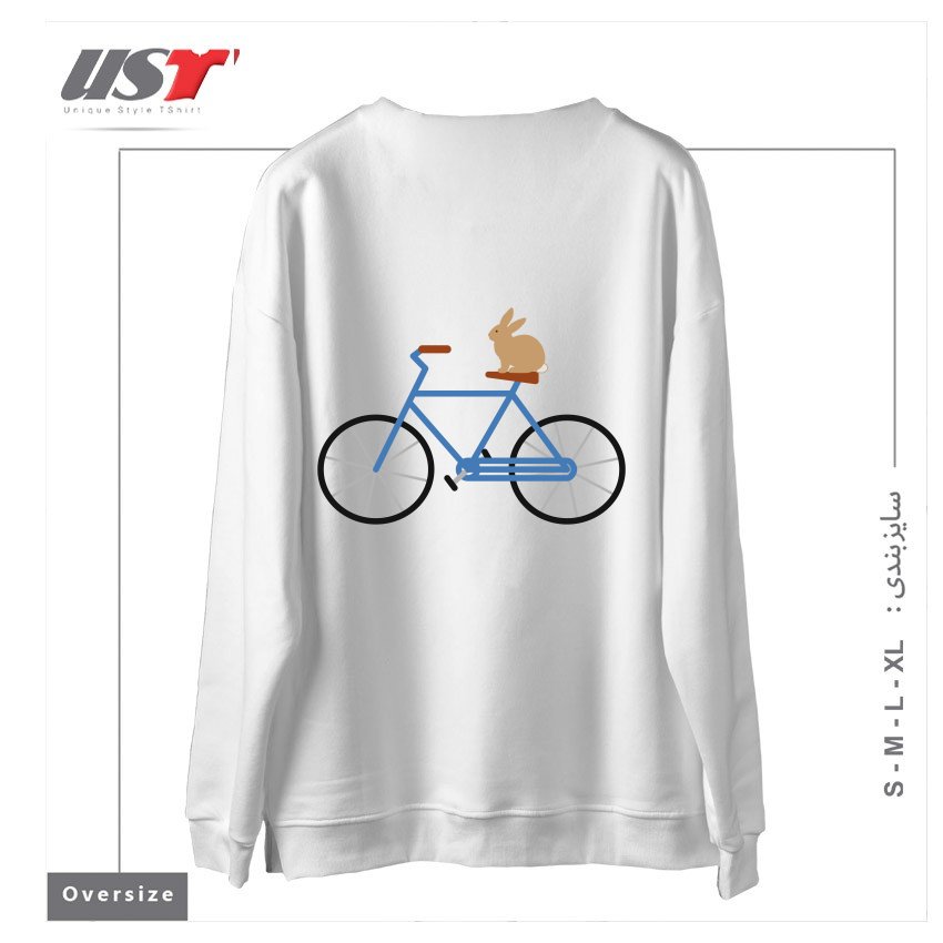 طرح BUNNY RIDING BIKE سوییشرت اورسایزرنگ سفید