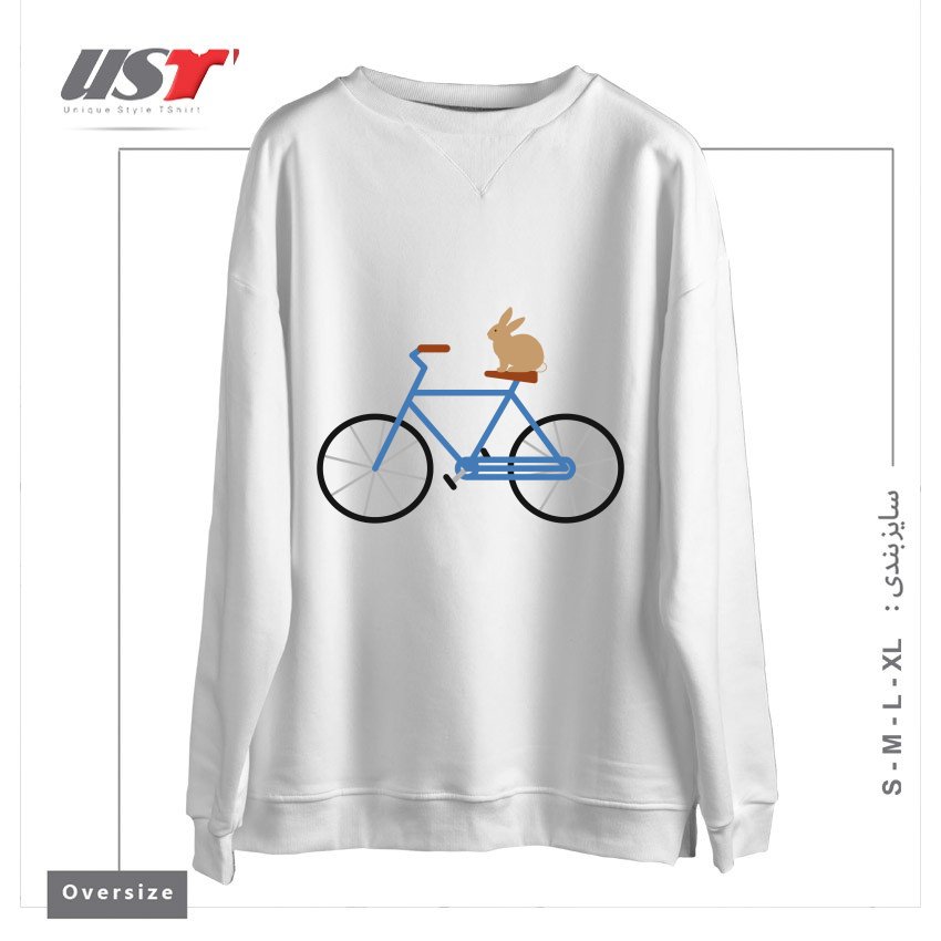 طرح BUNNY RIDING BIKE سوییشرت اورسایزرنگ سفید