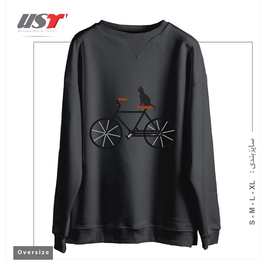 طرح CAT RIDING BIKE سوییشرت اورسایزرنگ دودی