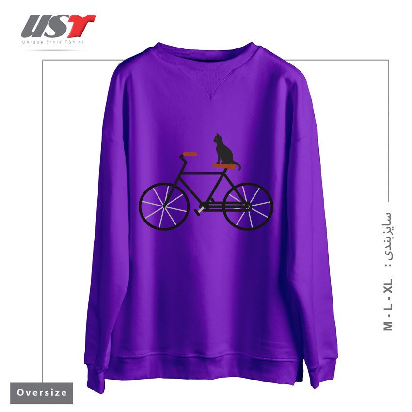 طرح CAT RIDING BIKE سوییشرت اورسایزرنگ بنفش