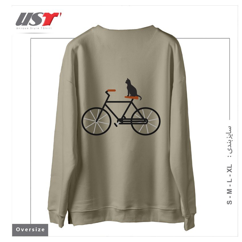 طرح CAT RIDING BIKE سوییشرت اورسایزرنگ نخودی