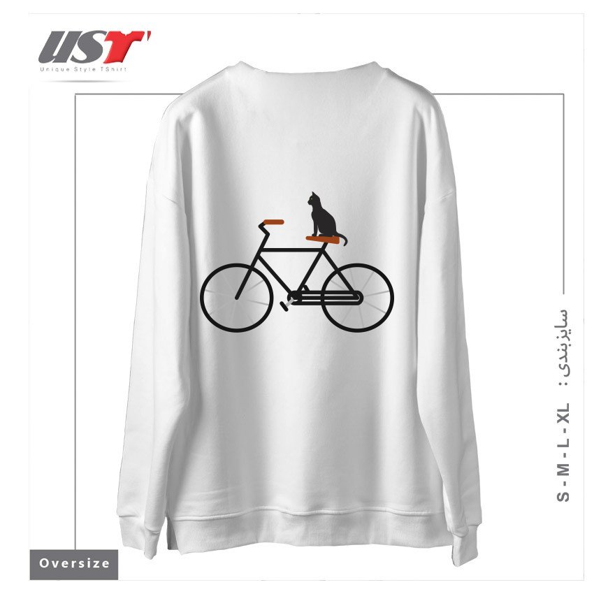 طرح CAT RIDING BIKE سوییشرت اورسایزرنگ سفید
