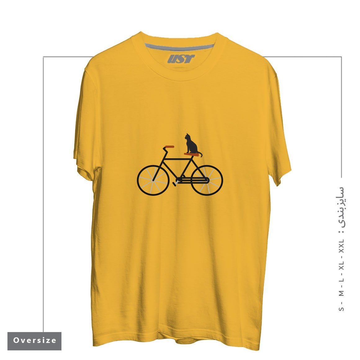 طرح CAT RIDING BIKE تیشرت اورسایزرنگ خردلی