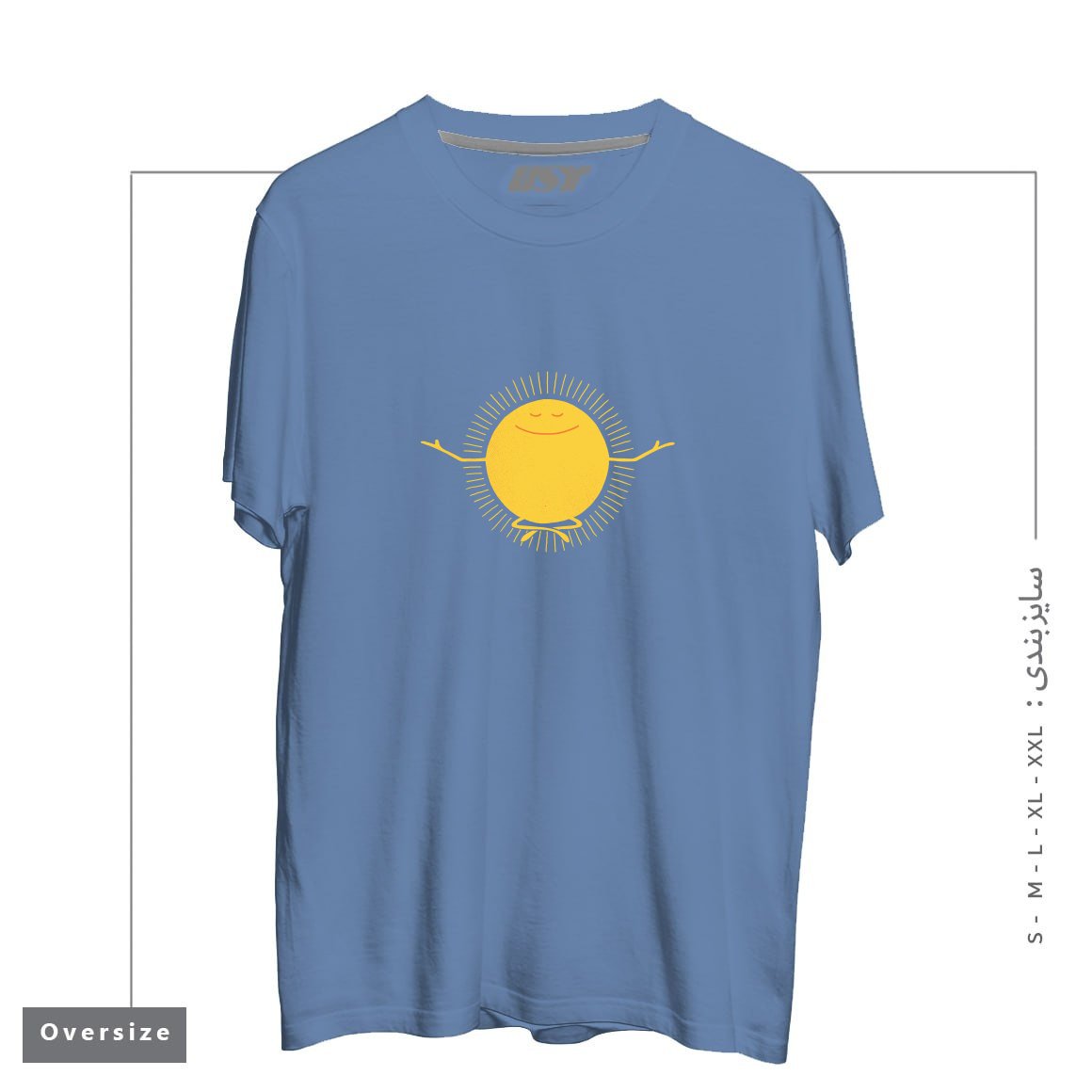 طرح SUN WORSHIPPER تیشرت اورسایزرنگ آبی نفتی