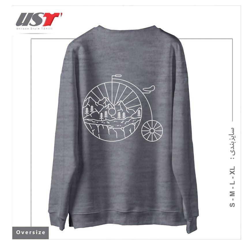طرح CLASSIC BIKE ADVENTURE سوییشرت اورسایزرنگ طوسی ملانژ