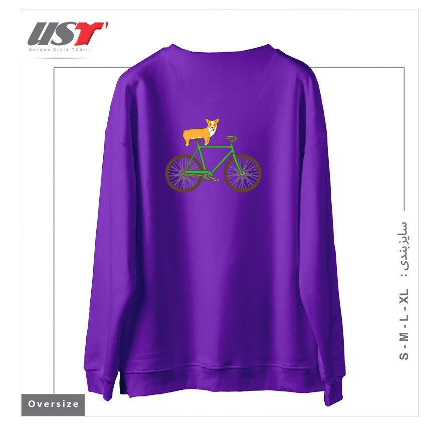 طرح CORGI ON A BIKE سوییشرت اورسایزرنگ بنفش