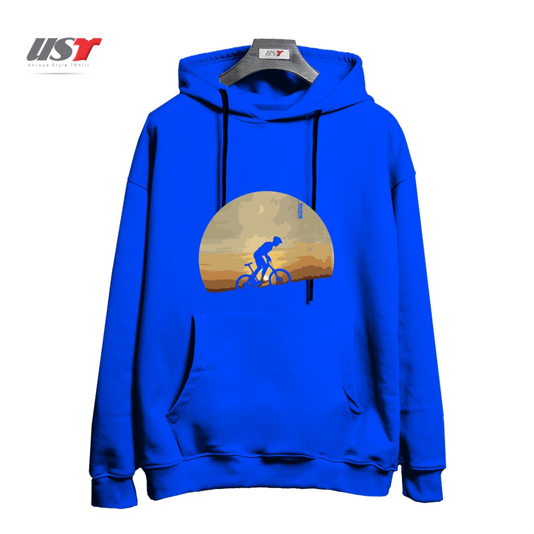 طرح FREEDOM BIKE هودی اورسایزرنگ آبی شالی