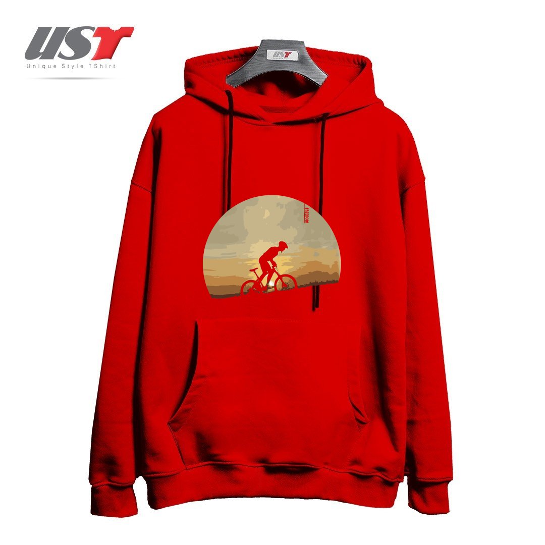 طرح FREEDOM BIKE هودی اورسایزرنگ قرمز