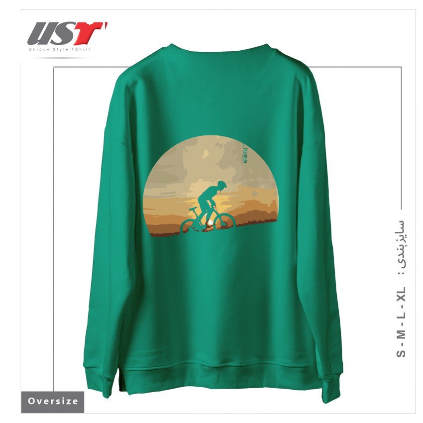 طرح FREEDOM BIKE سوییشرت اورسایزرنگ سبز سدری