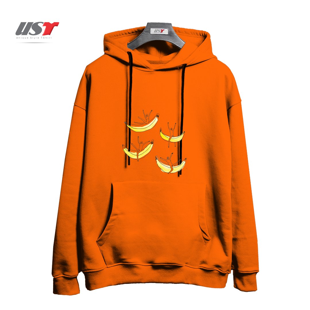 طرح FRIENDS RIDING BANANAS هودی اورسایزرنگ نارنجی