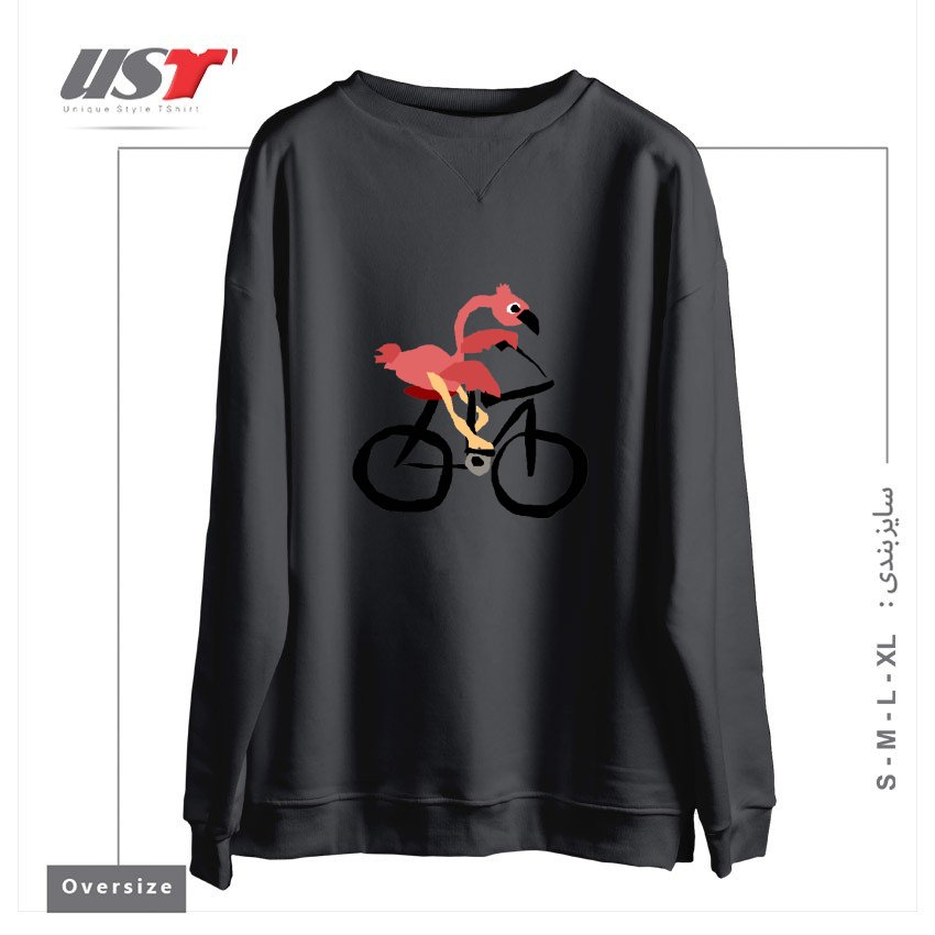 سوییشرت اورسایز طرح FUNNY PINK FLAMINGO RIDING BICYCLE