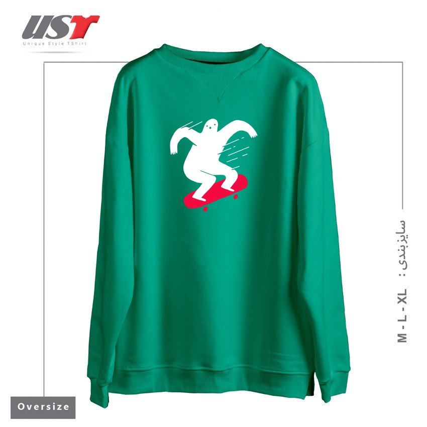 طرح GHOST RIDIN' سوییشرت اورسایزرنگ سبز سدری