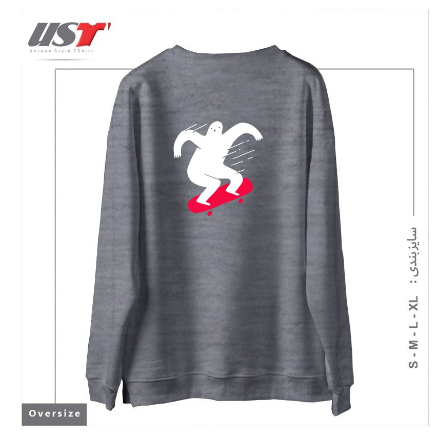 طرح GHOST RIDIN' سوییشرت اورسایزرنگ طوسی ملانژ