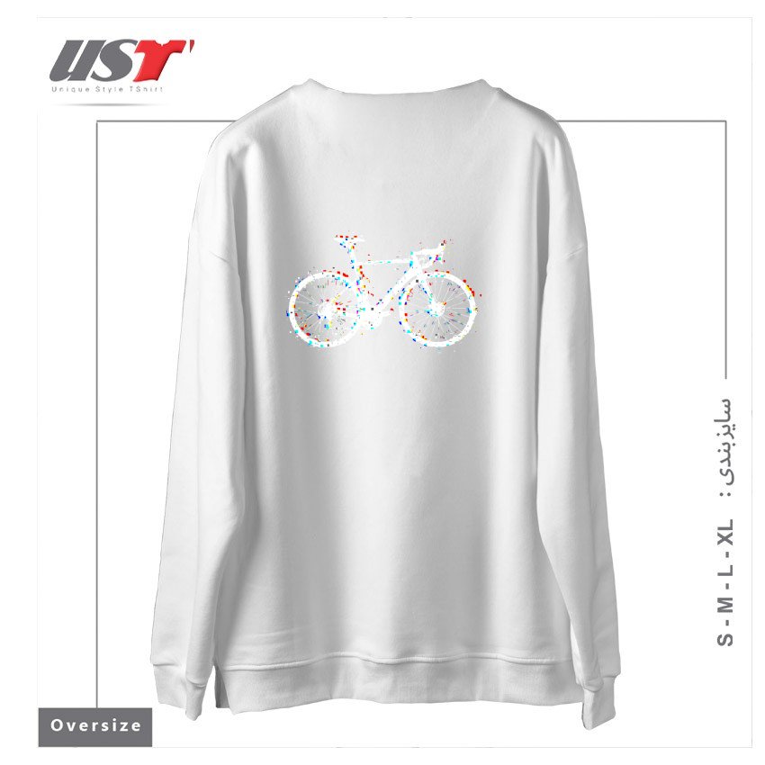 طرح GLITCHY BIKE INVERTED سوییشرت اورسایزرنگ سفید