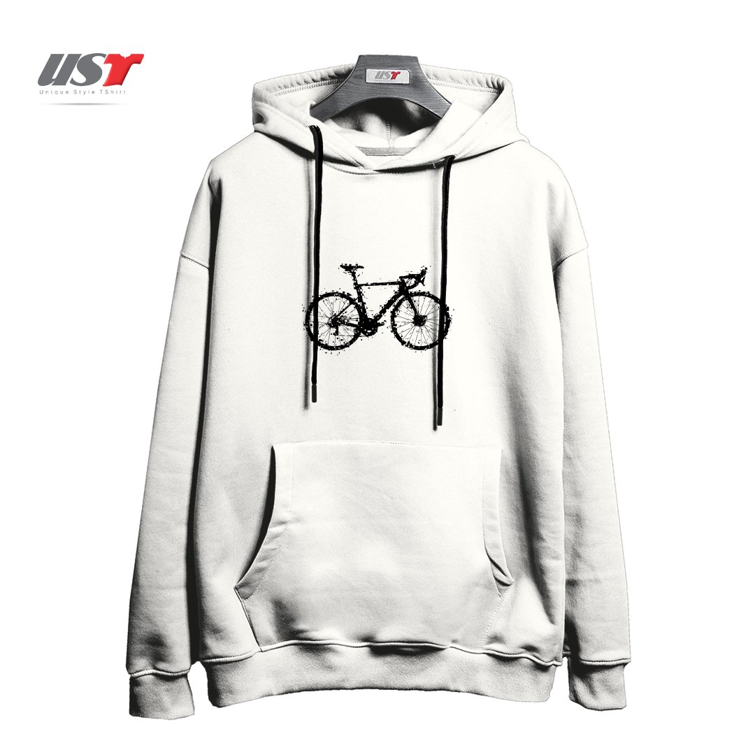 طرح GLITCHY BIKE هودی اورسایزرنگ سفید