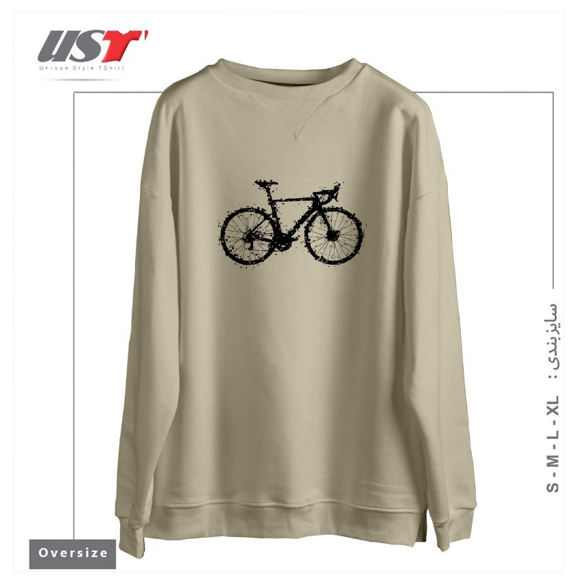 طرح GLITCHY BIKE سوییشرت اورسایزرنگ نخودی