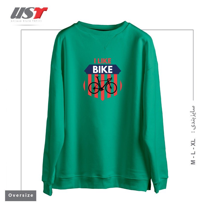 طرح I LIKE BIKE سوییشرت اورسایزرنگ سبز سدری