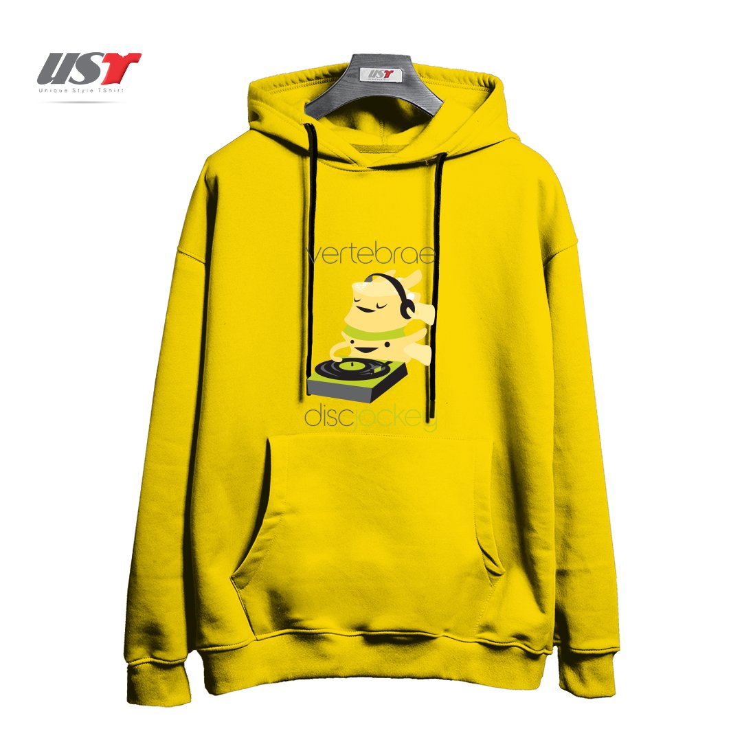 طرح VERTEBRAE - DISC JOCKEY هودی اورسایزرنگ زرد