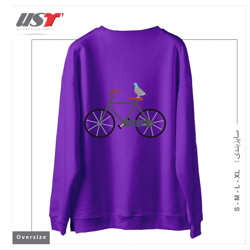 طرح PIGEON RIDING BIKE سوییشرت اورسایزرنگ بنفش